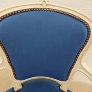Cabriolet armchair in lacquered wood trimmed in blue satin, Louis XV style