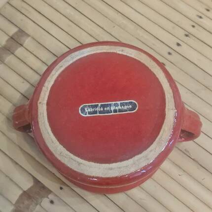 Bol vintage en céramique rouge à deux anses - Années 70