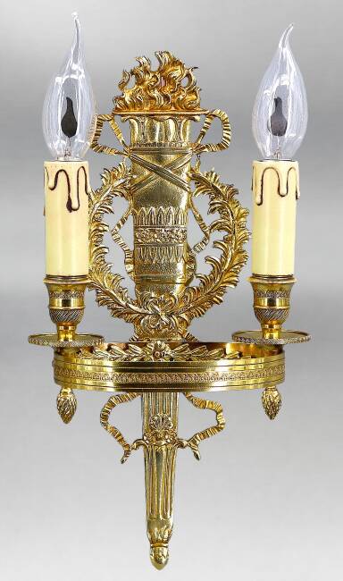 Pair of Gilded Bronze Wall Lights, Directoire Style, Two Lights
