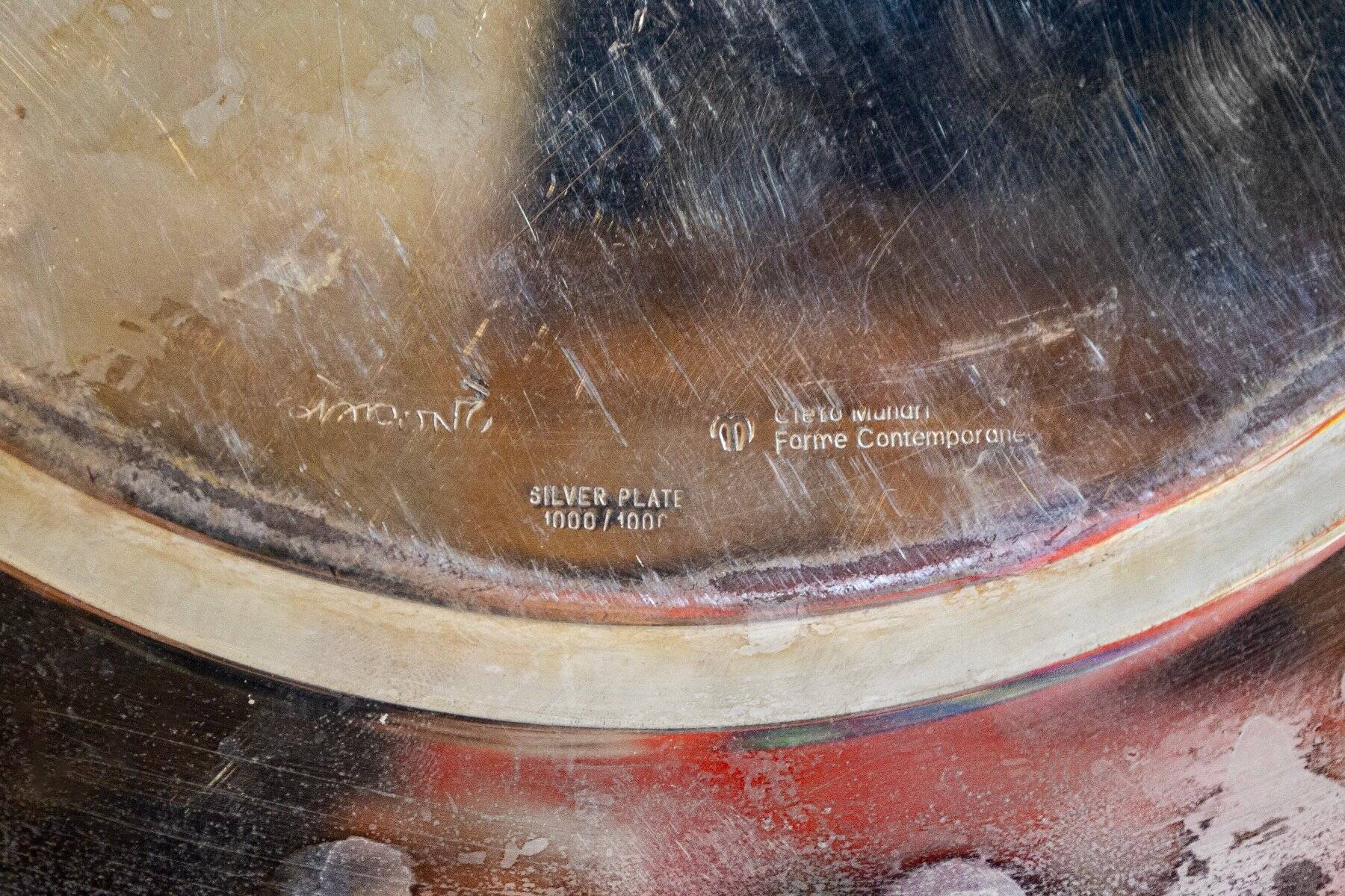 Dish from the Forms series in silver-plated metal by Gio Ponti for Cleto Munari, 1970s.