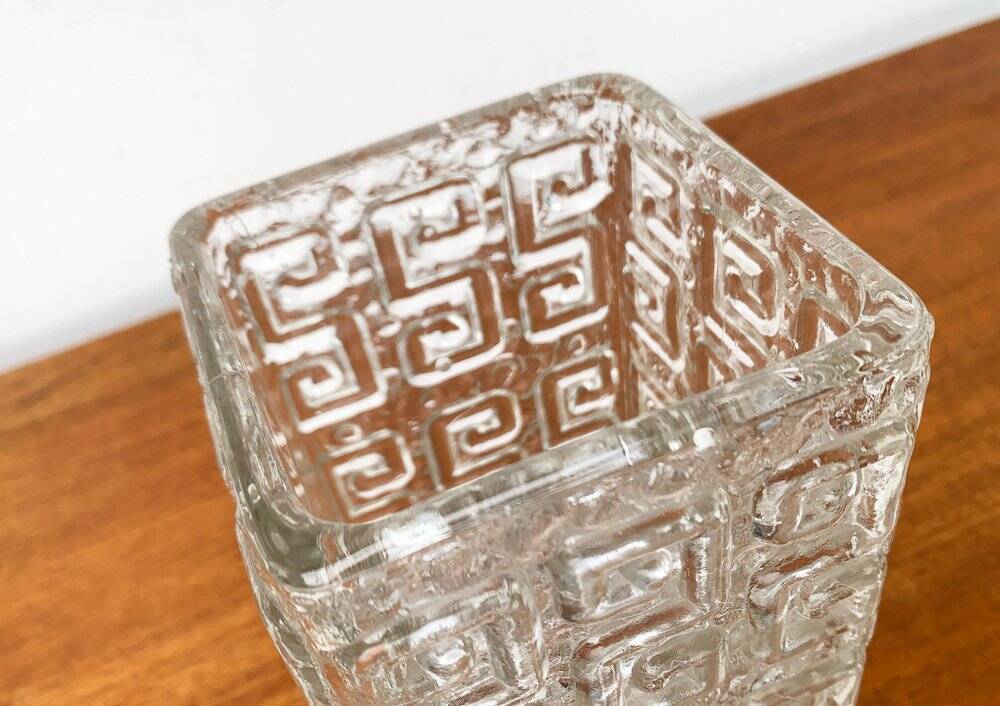 Large Finnish glass block vase from the mid-century by Tamara Aladin for Riihimäki, 1960s.