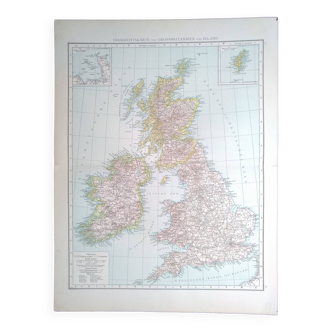 une carte de géographie  issue Atlas Richard Andrees  année 1887  Irland  Groosbritannien