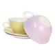 Duo of yellow and purple cups + vintage saucers