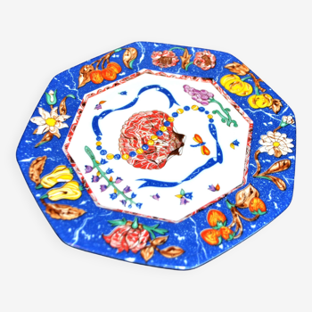 Assiette de collection octogonale HERMES porcelaine Limoges "Marqueterie de Pierre Orient Occident"