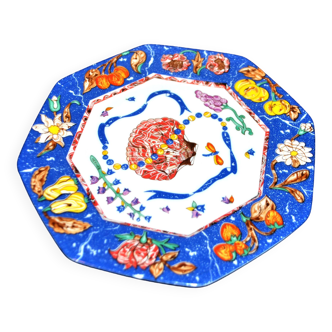 Assiette de collection octogonale HERMES porcelaine Limoges "Marqueterie de Pierre Orient Occident"