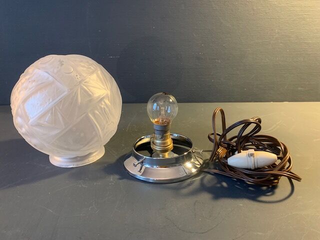 Antique art deco lamp, molded glass globe lamp 1930, France