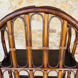 Vintage two-tier bamboo and rattan shelf with storage, Circa 1960