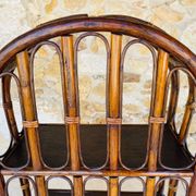 Vintage two-tier bamboo and rattan shelf with storage, Circa 1960