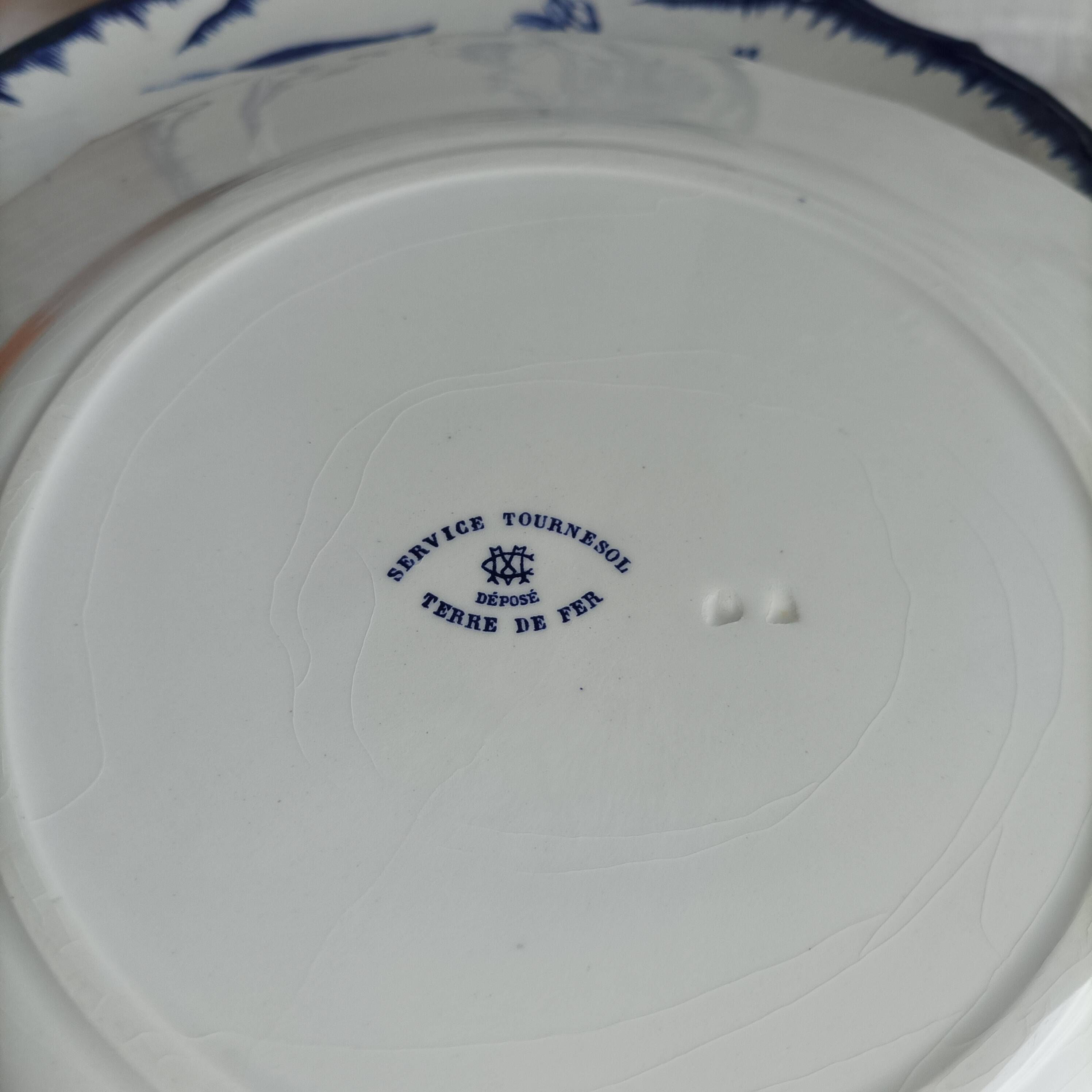 6 antique plates Creil & Montereau Sunflower model blue – 19th century