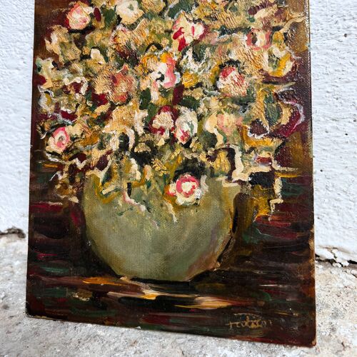 Peinture vase au bouquet de fleurs