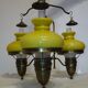Large 3-light chandelier in glass, opaline and brass