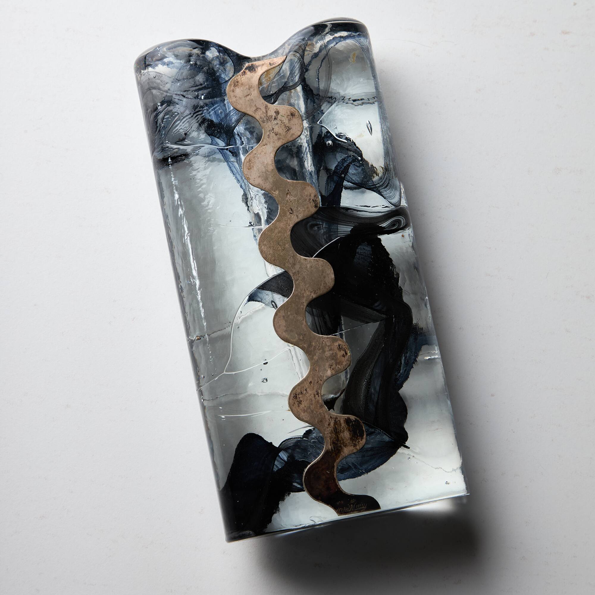 1970s Glass and Silver Plated Vase by Claude Cuny for Cassetti Firenze