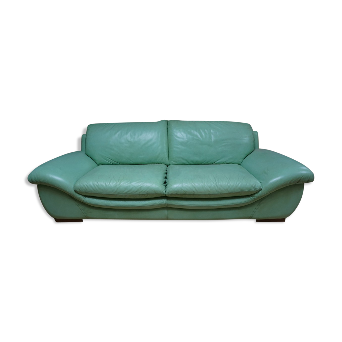 Vintage mint green leather sofa, 3-seater, 1970s