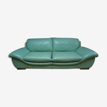 Canapé en cuir vert menthe vintage, 3 places, années 1970