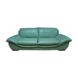 Vintage mint green leather sofa, 3-seater, 1970s