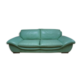 Vintage mint green leather sofa, 3-seater, 1970s