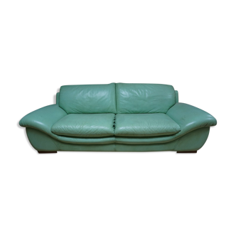 Vintage mint green leather sofa, 3-seater, 1970s