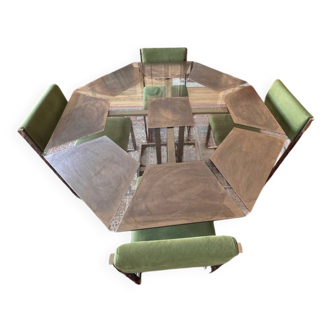 Vintage 1970s design table + 4 chairs || Unique piece