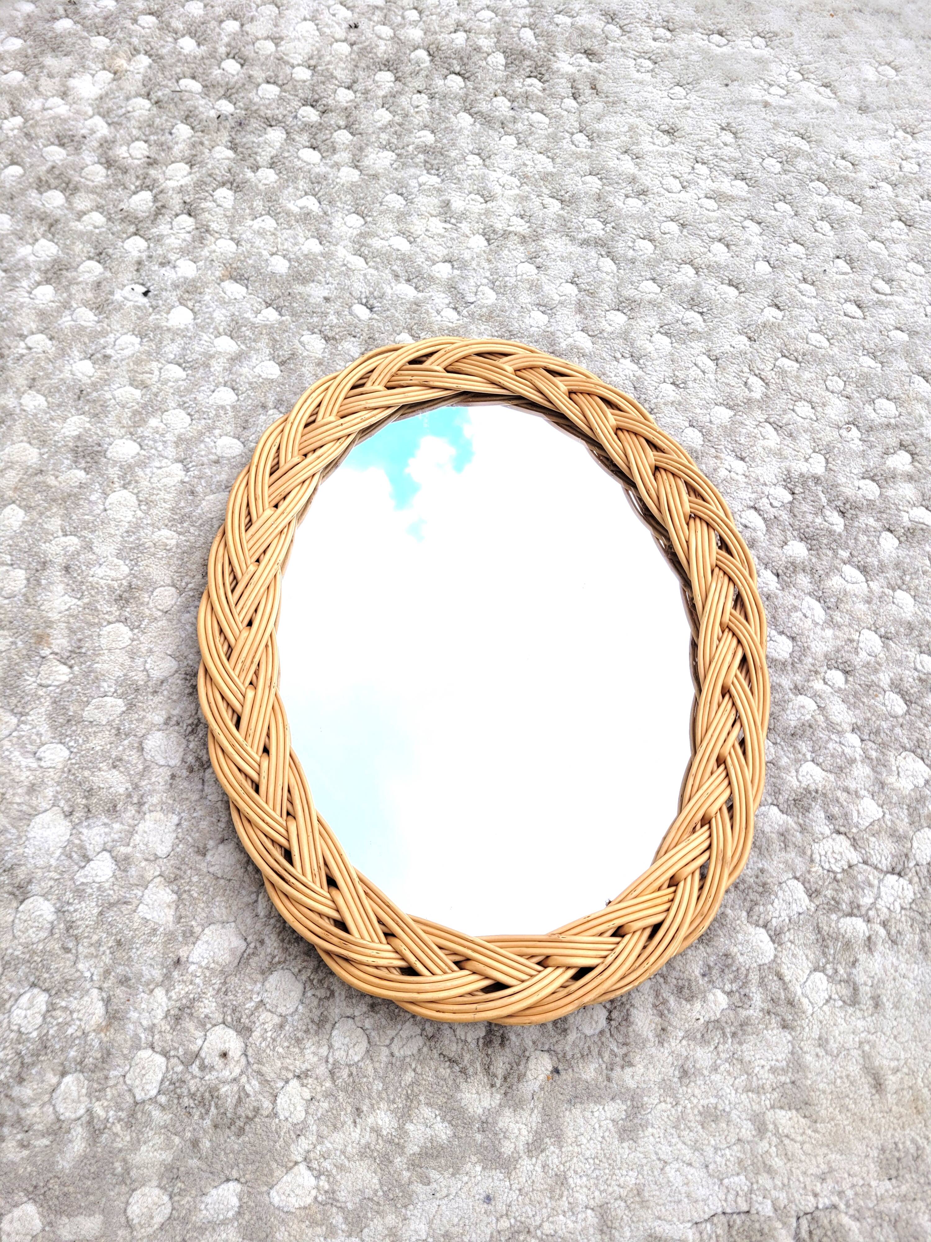 Small oval woven wicker mirror 23x30cm