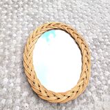 Small oval woven wicker mirror 23x30cm