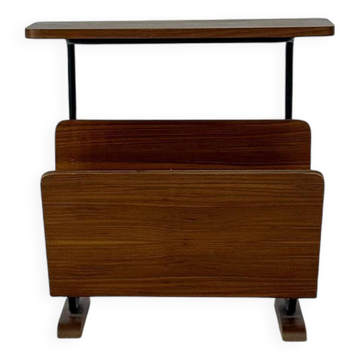 Vintage Walnut Side Table with Magazine Rack, 1960s