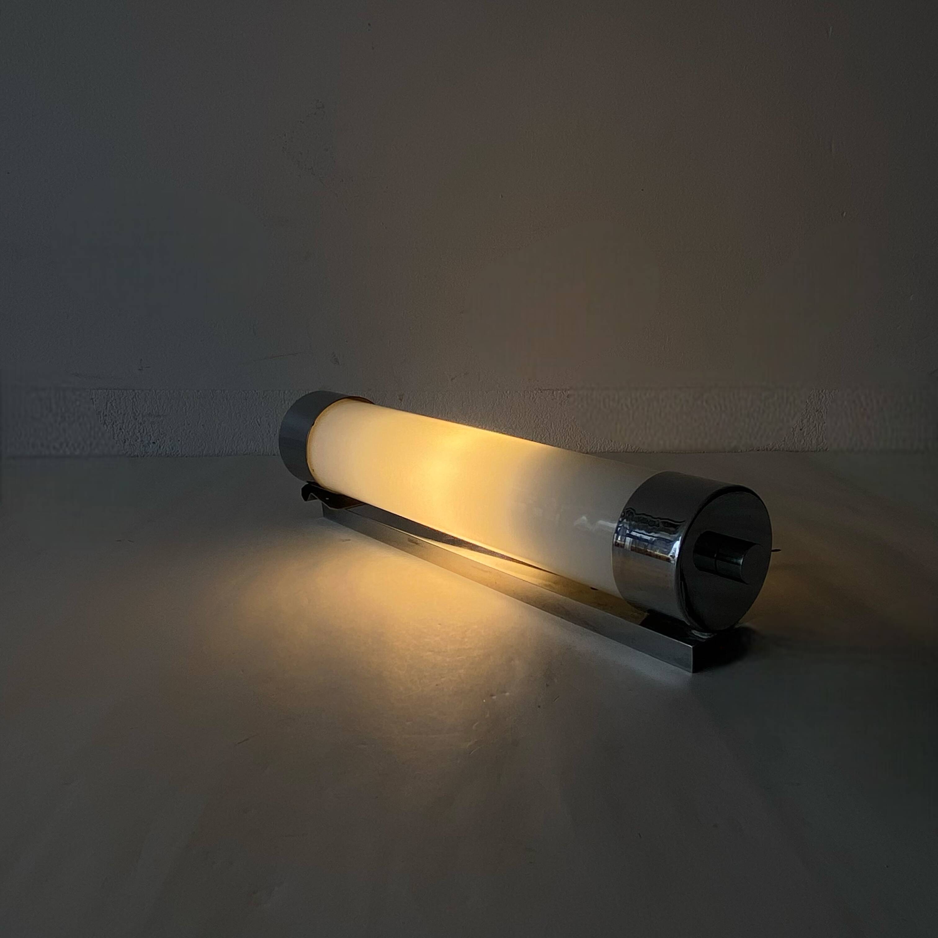 Opaline tube and chrome-plated brass wall lamp