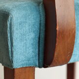 Pair of bridge art deco chairs in blue velvet