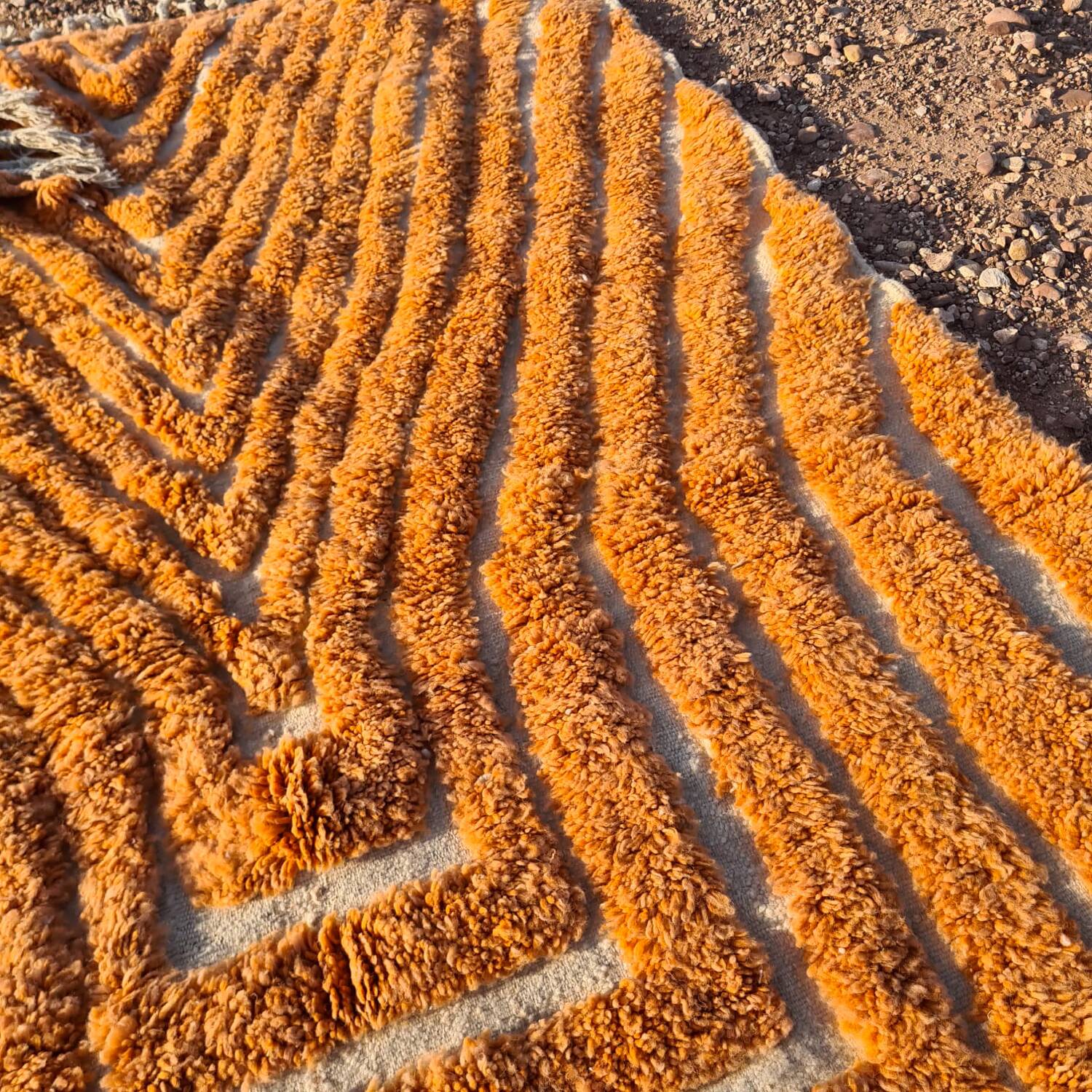 Modern peach orange blessed ouarain Berber rug