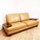 Vintage Italian leather and wood sofa