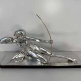 Diana the Huntress Art Deco Silver Leaf Sculpture by Salvatore Melani, 1930