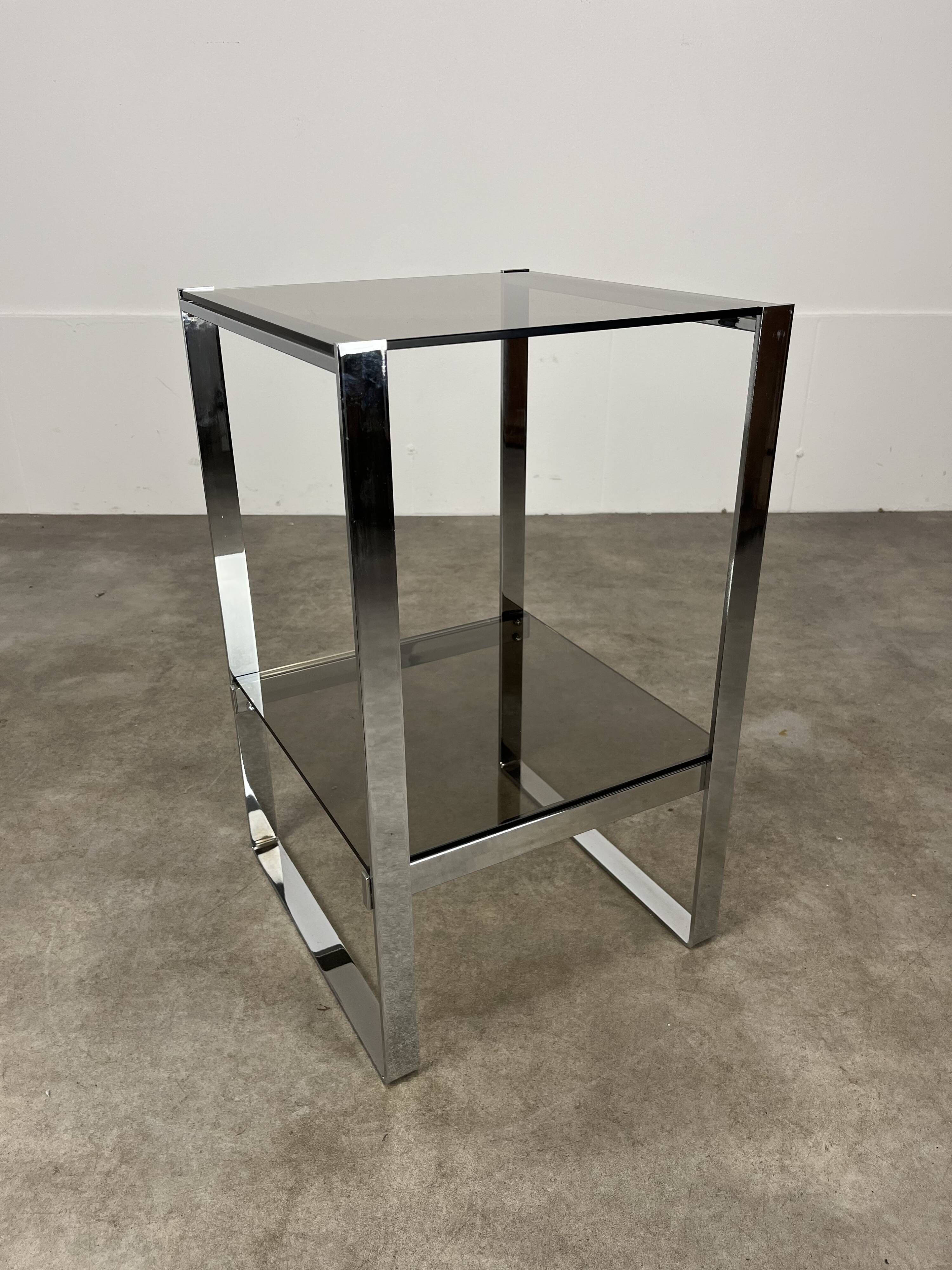 Chrome metal and smoked glass side table, 70s, side table