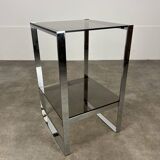 Chrome metal and smoked glass side table, 70s, side table