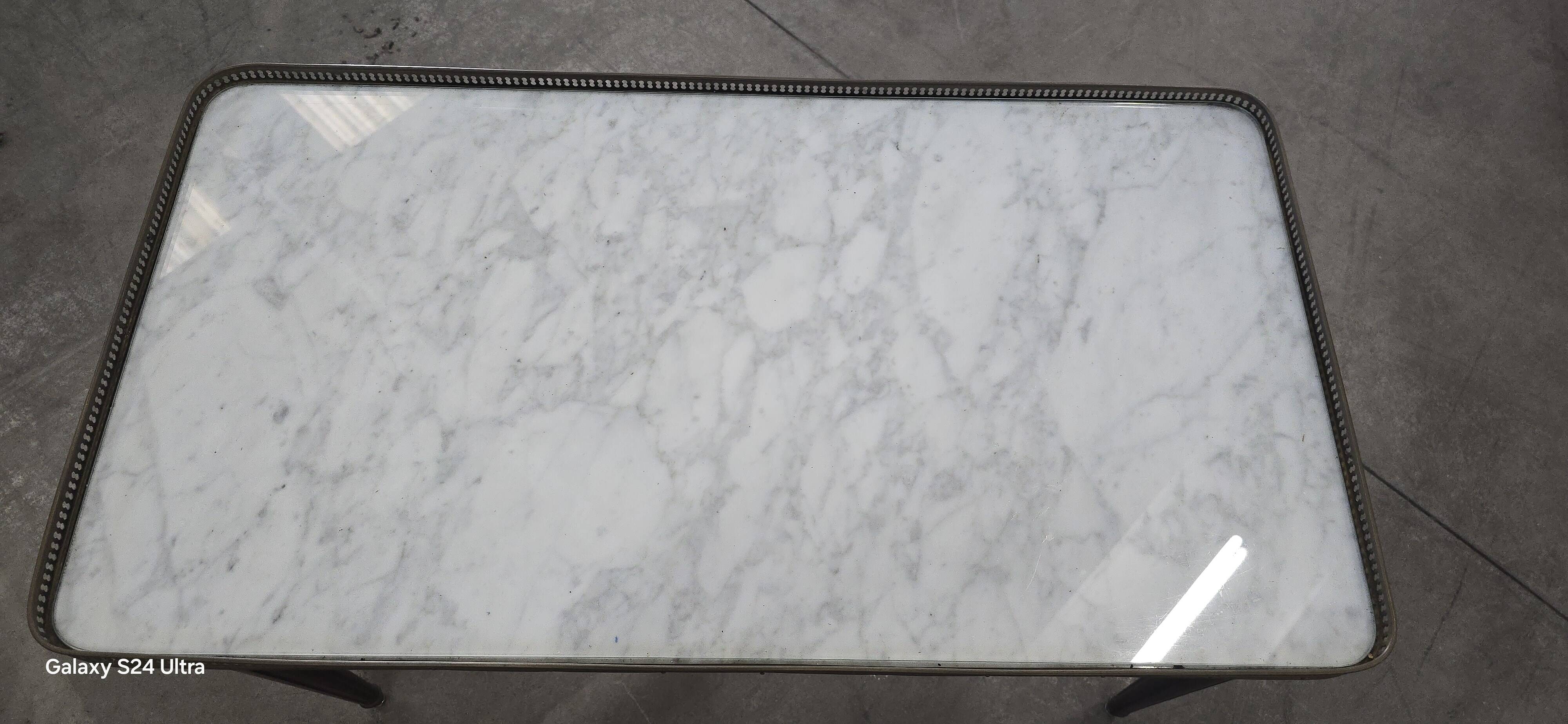 Antique Italian Carrara Marble, Mahogany, and Brass Coffee Table