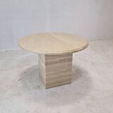 Italian Round Coffee or Side Table in Travertine, 1980s