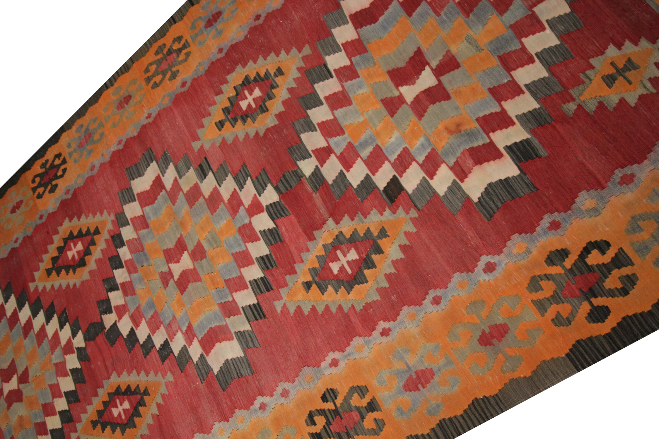 Vintage Persian Kilim Rug, Handwoven Red Wool Carpet- 150x289cm