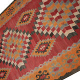 Vintage Persian Kilim Rug, Handwoven Red Wool Carpet- 150x289cm
