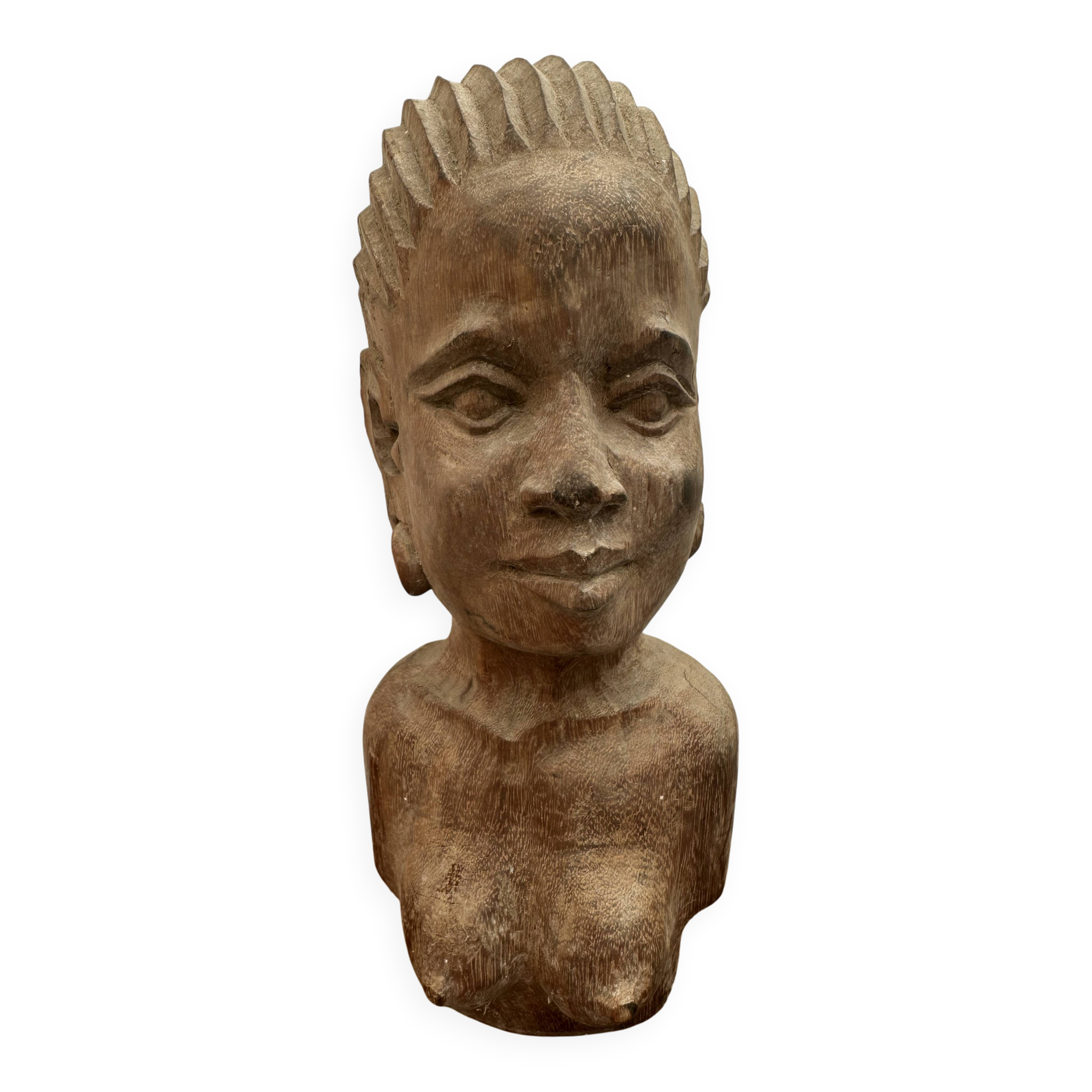 African statue, wooden bust of a woman, 1920s