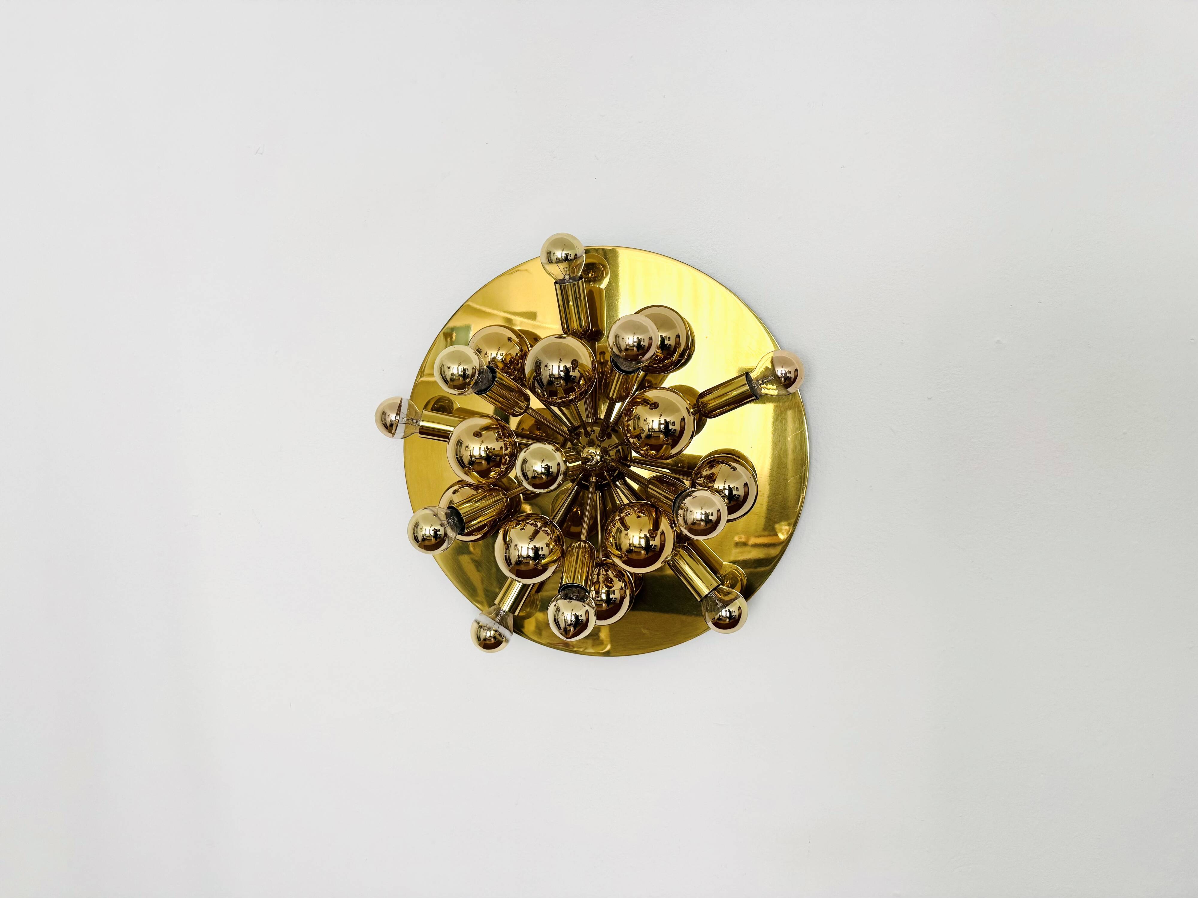 Set of 2 Amazing Golden Sputnik Wall or Flush Lamps by Cosack