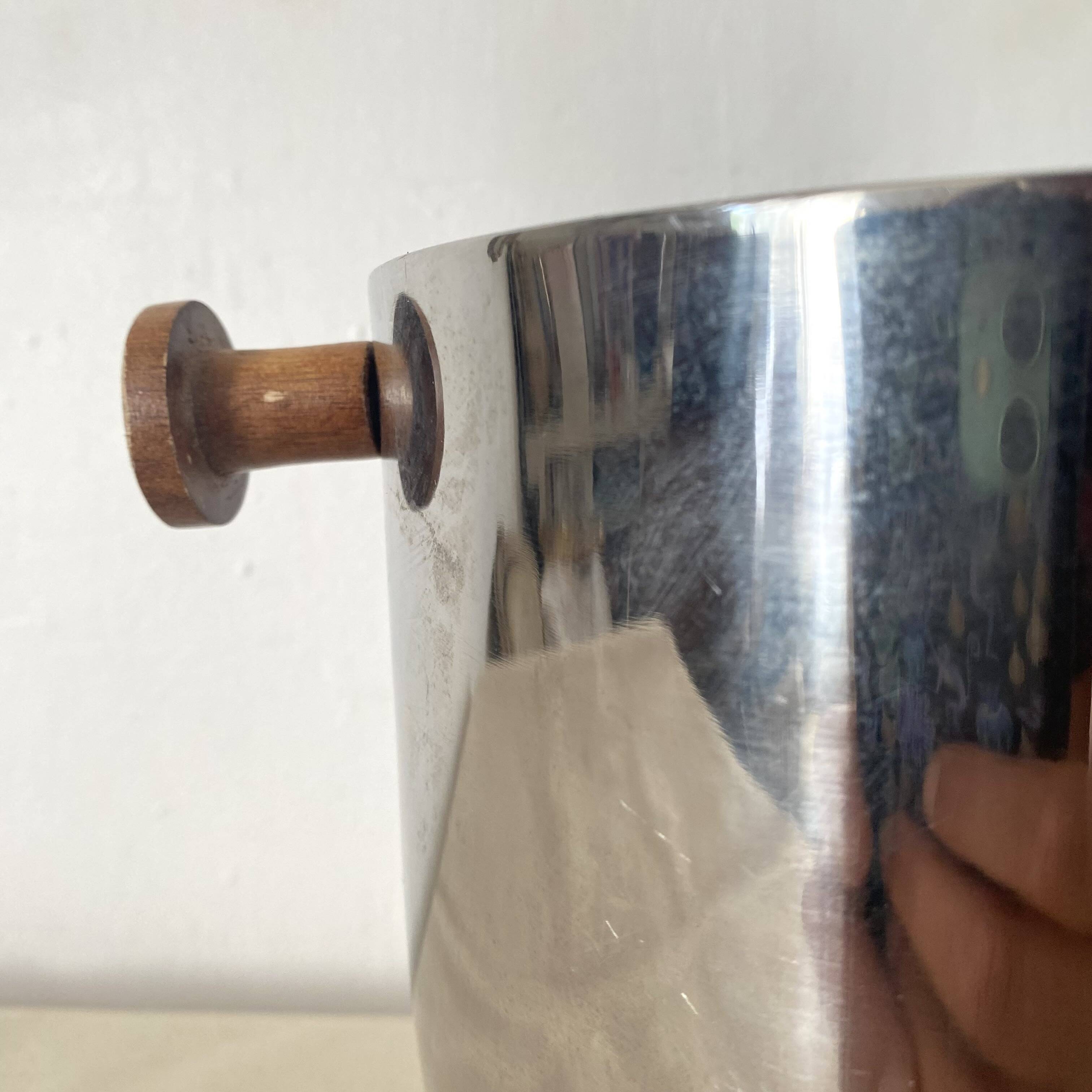 Double-walled stainless steel and wood champagne bucket