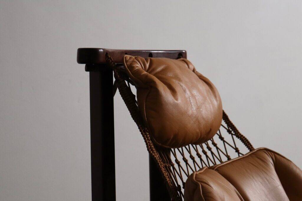 Jangada lounge chair with ottoman in cognac leather by Jean Gillon, Brazil, 1960s