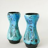Pair of large Fat Lava vases, sky blue and black, 1970.