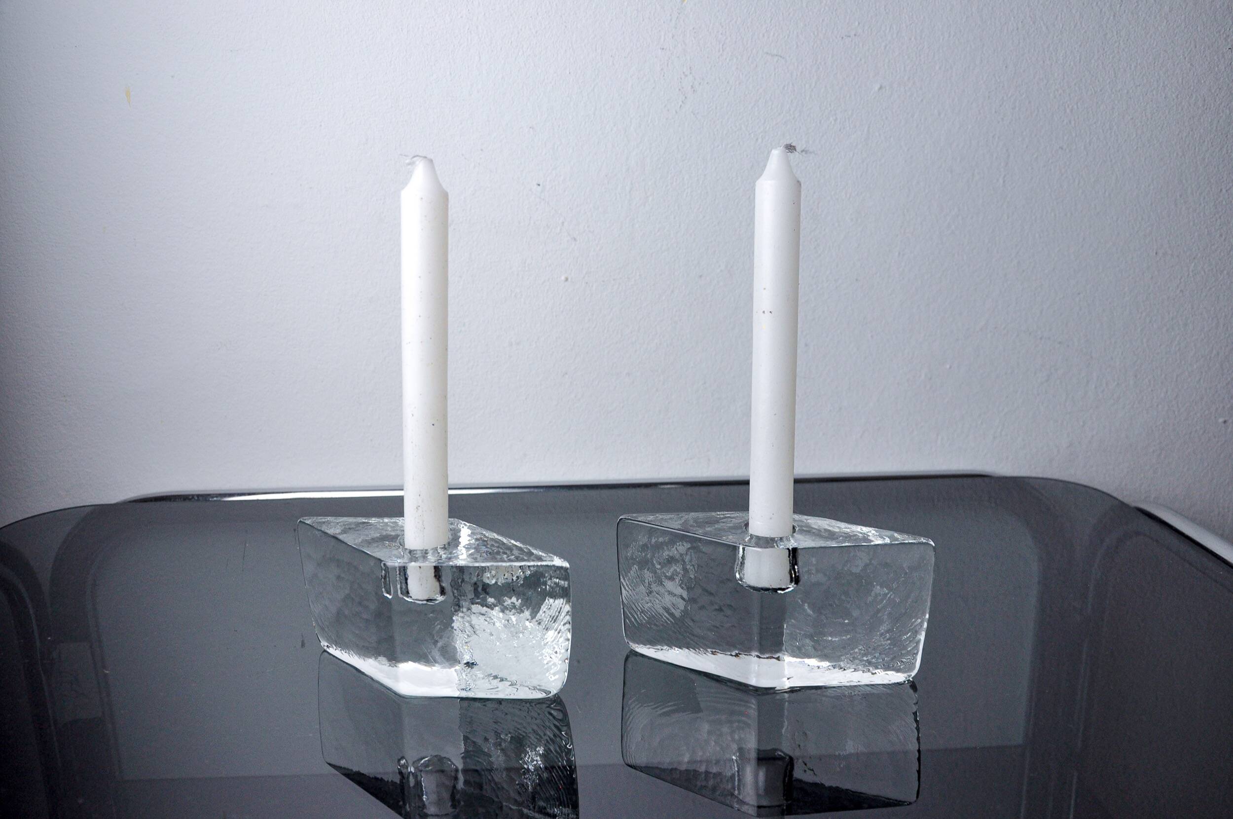 Pair of icicle candlesticks, Murano glass, Italy, 1970