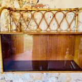 Vintage rattan and bamboo wall shelf with glass door cabinet, 1960s