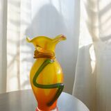 Murano style blown and pulled glass vase with raised flower