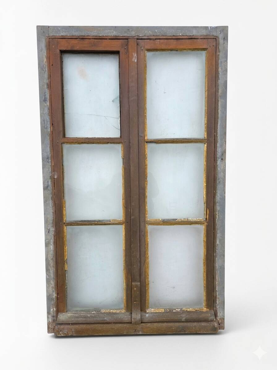 Old fir window with frame (one opening pane)