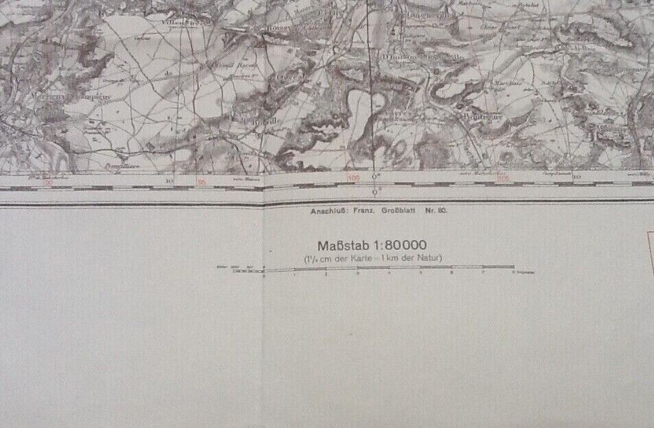Melun (Seine-et-Marne) Red German Geographical Map : Northern War Zone