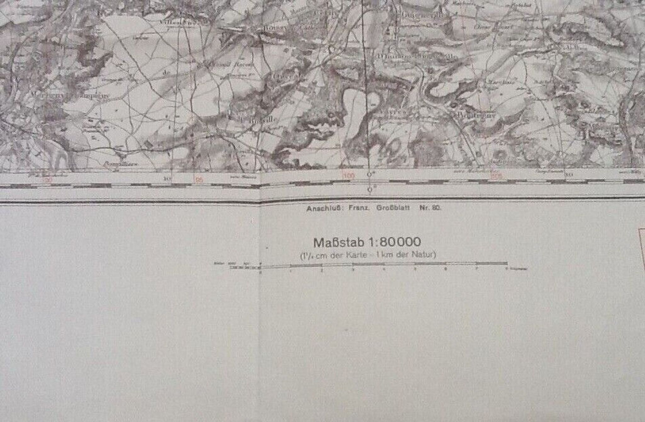 Carte géographique allemande rouge zone nord de guerre  melun seine-et-marne