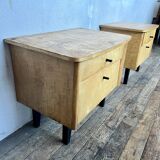 Pair of vintage bedside tables with compass feet