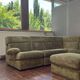 Canapé modulable vintage en velours vert avec fauteuil assorti et pouf