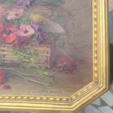 Still life painting, bouquet of flowers, oil on wood by Lillie Honnorat